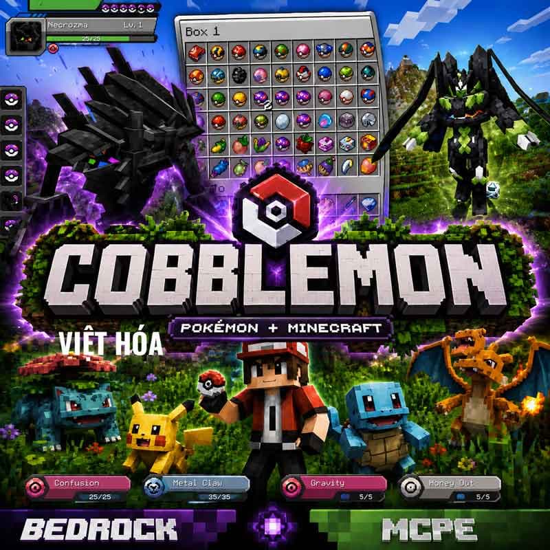 Addon Cobblemon Tiếng Việt Version 12 cho MCPE 1.26+ mới nhất 2026.mcaddon