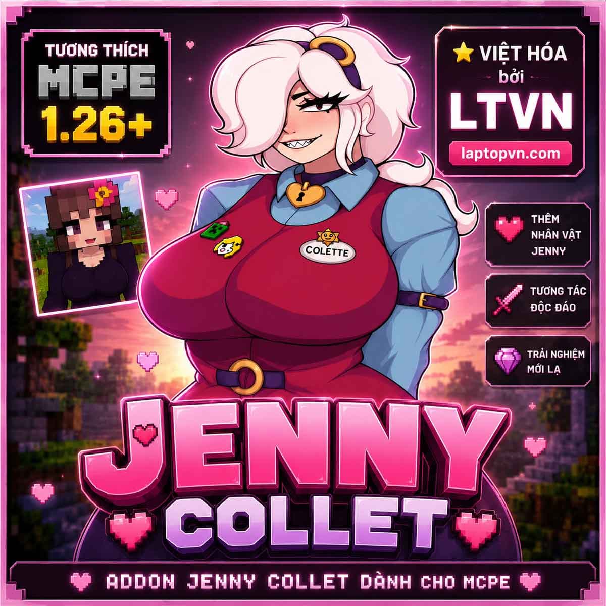 Addon Jenny Colette nhiều Model Tiếng Việt cho MCPE 1.26+.mcaddon