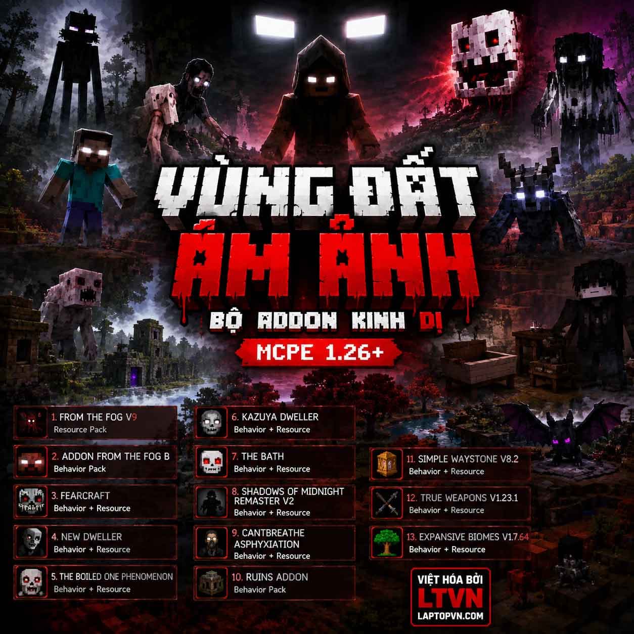 Addon Vùng Đất Ám Ảnh Tiếng Việt cho MCPE 1.26+.mcaddon