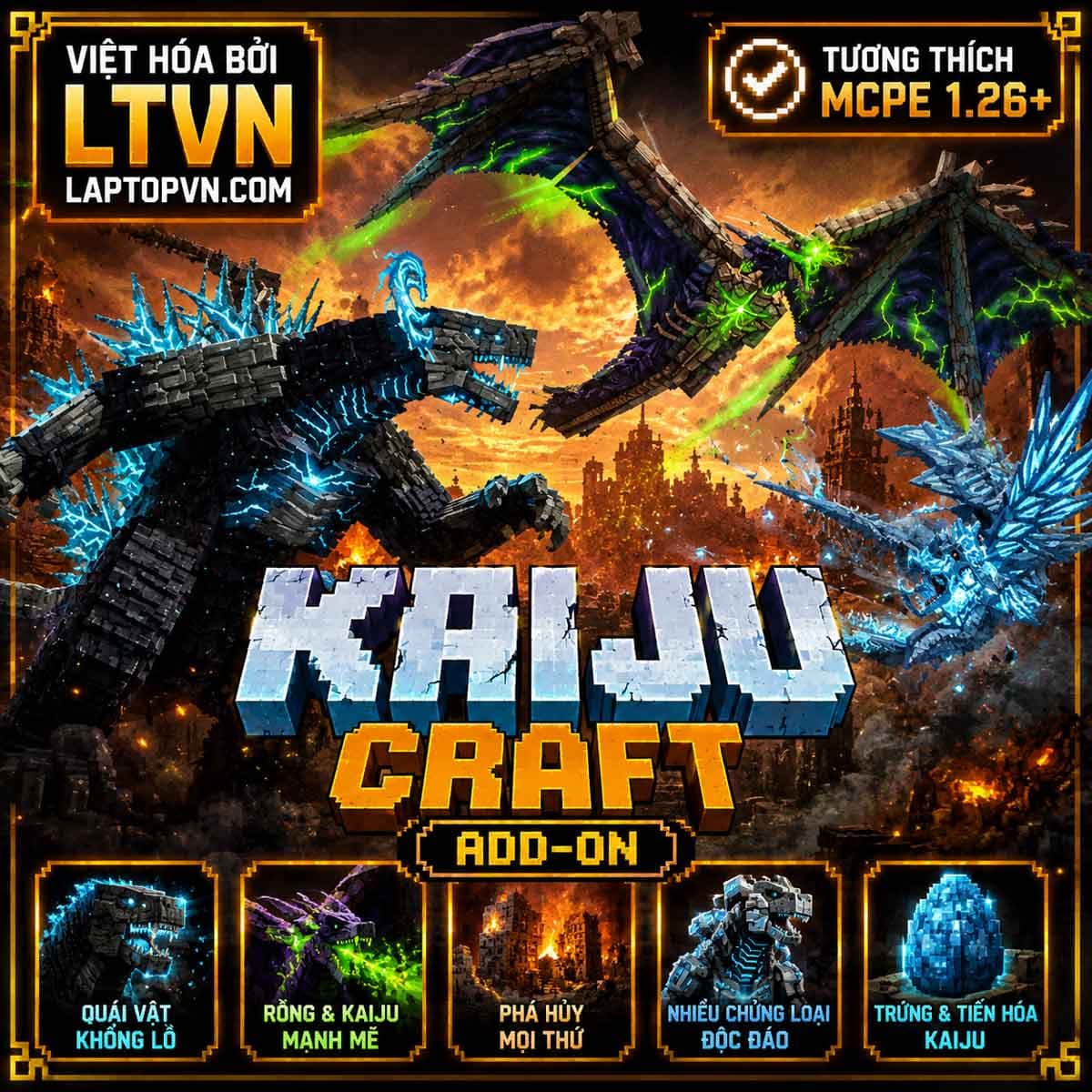 [Việt Hóa] Addon Kaiju Craft v2 cho MCPE 1.26+.mcaddon