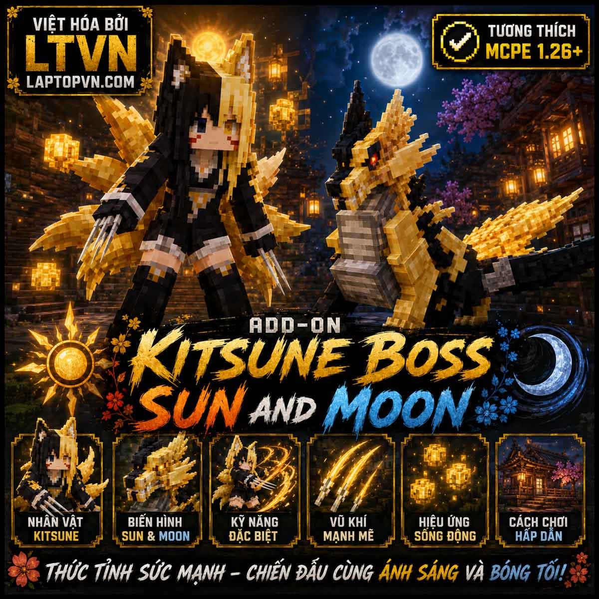 Addon KITSUNE Boss Sun And Moon VIỆT HÓA Cho MCPE 1.26+.mcaddon