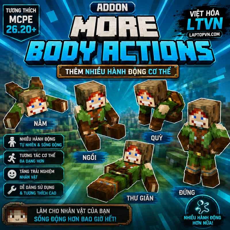 Addon More Body Actions Tiếng Việt Cho MCPE.mcaddon