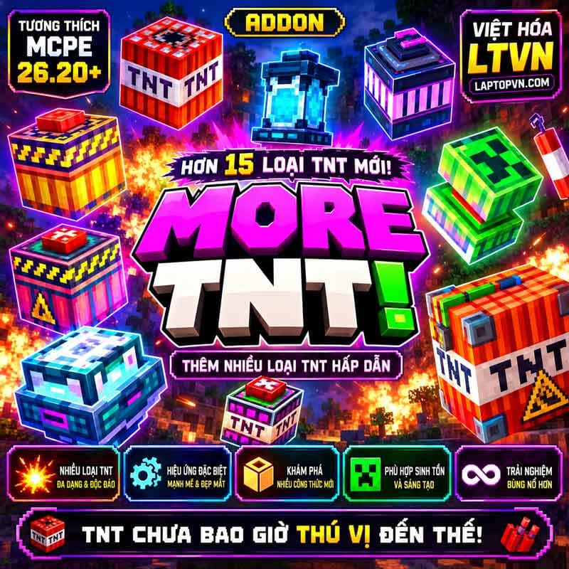 Addon More TNT Siêu hay Việt Hóa Cho MCPE.mcaddon
